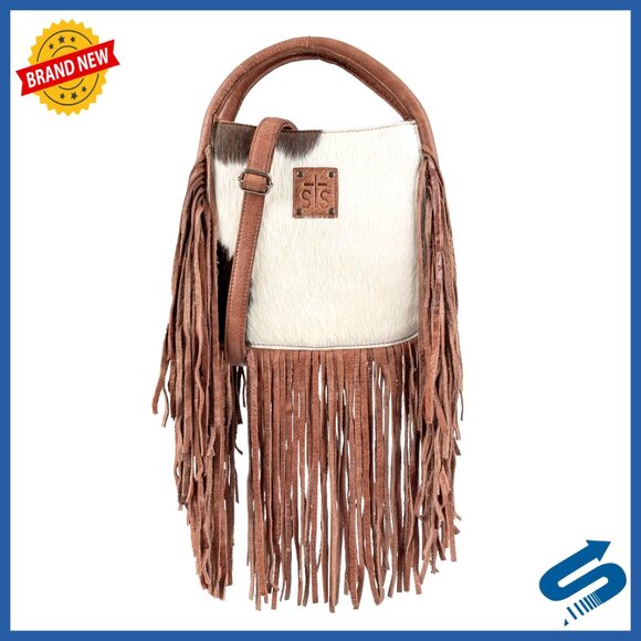 Genuine Hair-on-Hide Leather Satchel with Crossbody Strap